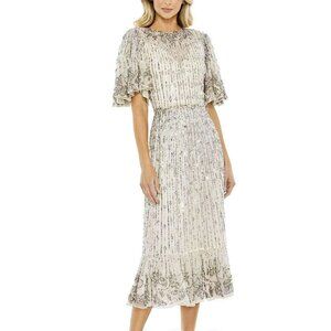 Mac Duggal Sz 18 Sequins Embellished Flounce Formal Midi Dress NEW